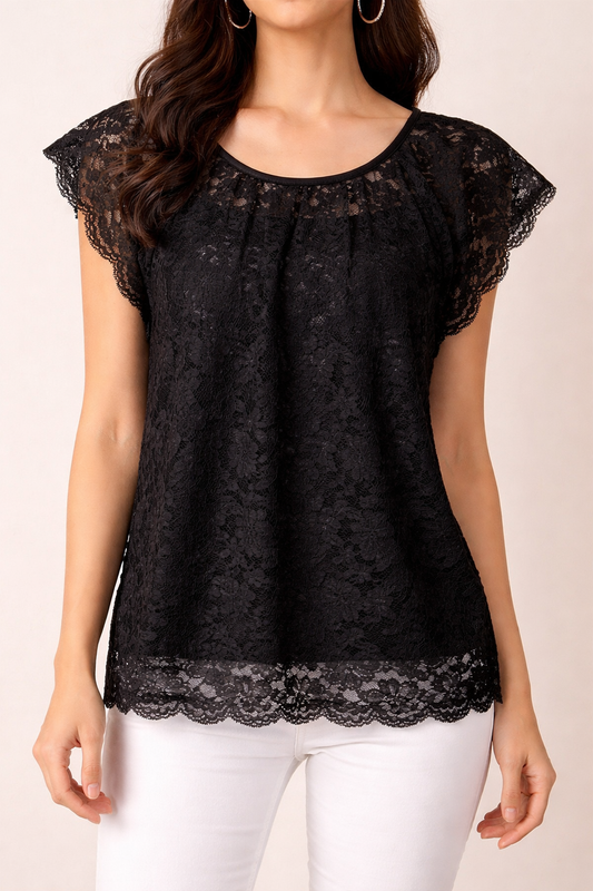 Black Blossom Lace Top