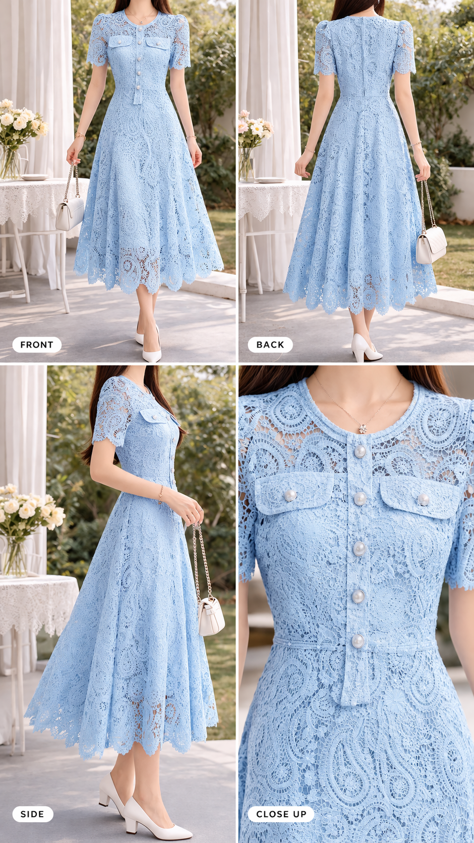 Soft Pearl Lace Midi Dress