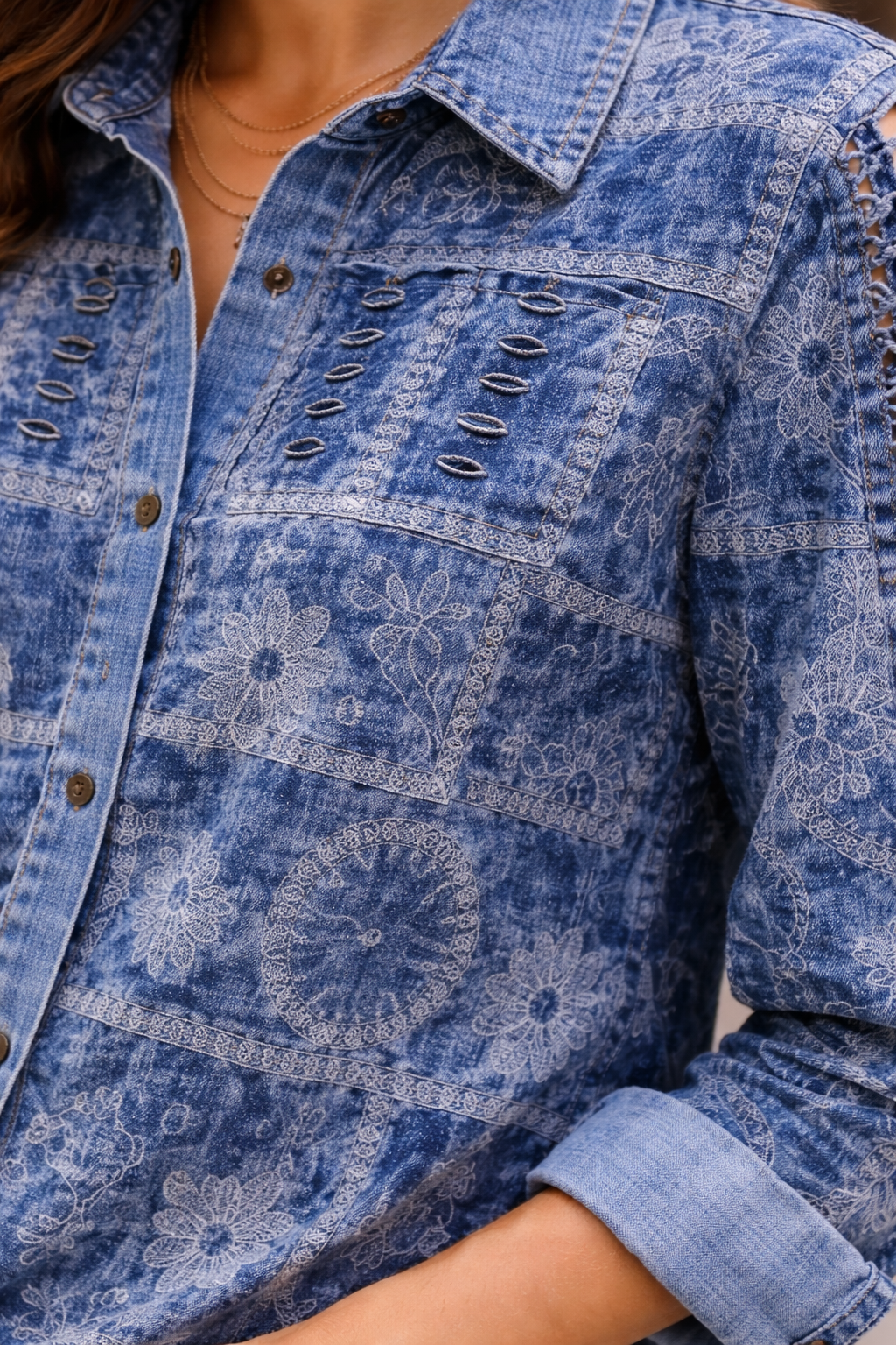 Boho Patchwork Denim Shirt