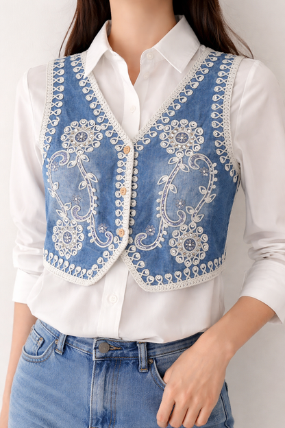 Indigo Grace Embroidered Jacket Set