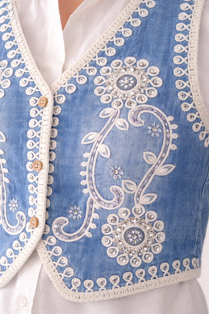 Indigo Grace Embroidered Jacket Set