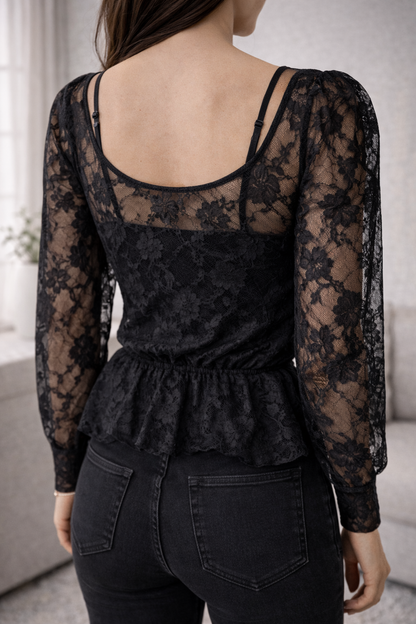 Midnight Lace Sheer Top