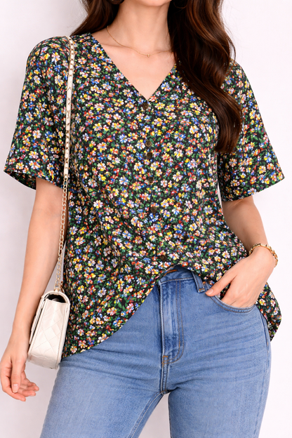 Ditsy Garden V-Neck Top