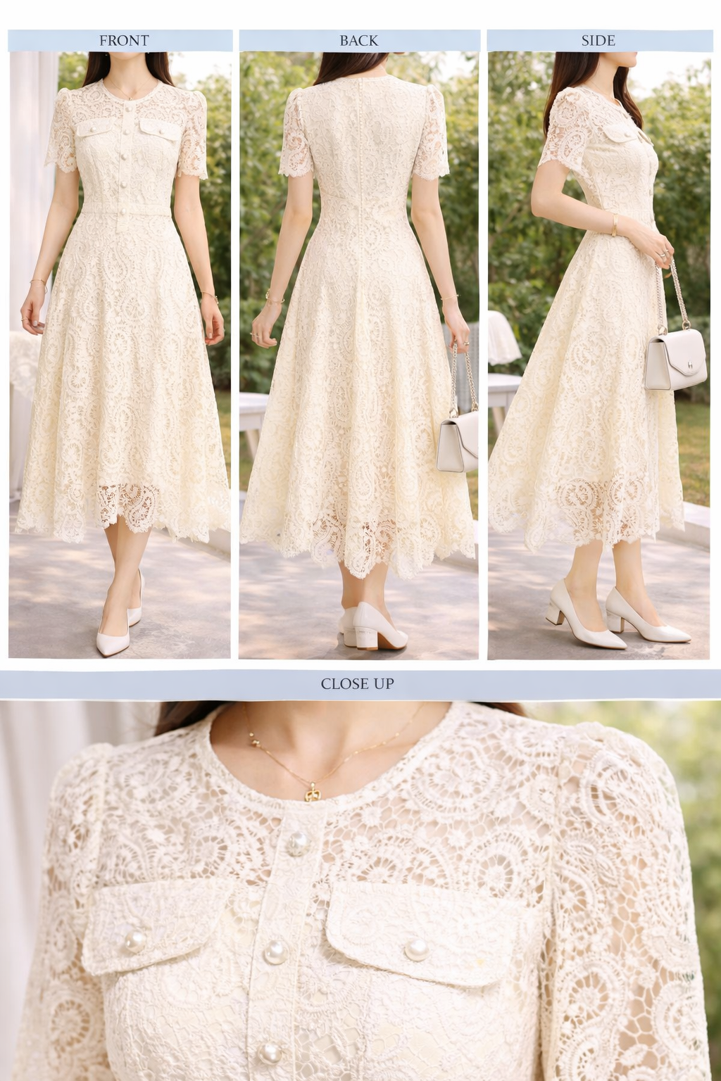 Soft Pearl Lace Midi Dress