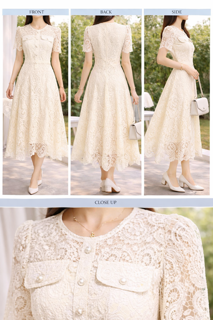 Soft Pearl Lace Midi Dress