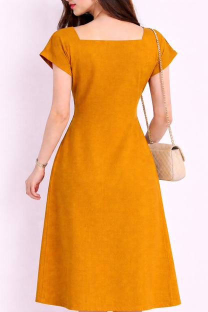 Mustard Tie-Waist Midi Dress