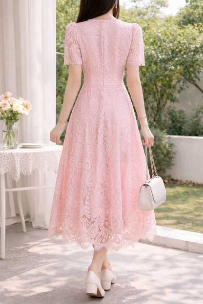 Soft Pearl Lace Midi Dress
