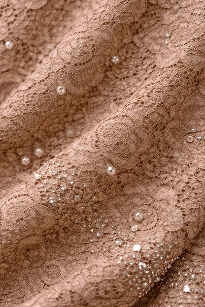 Mocha Lace Pearl Peplum Top