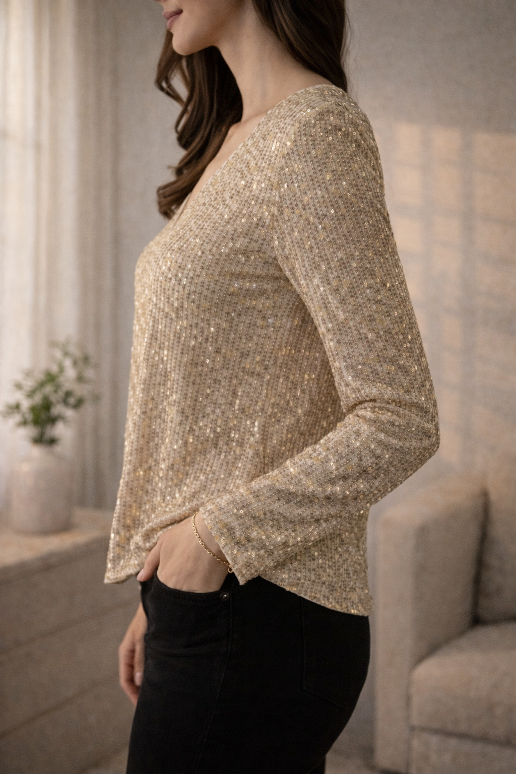 Golden Glow Sequin Top